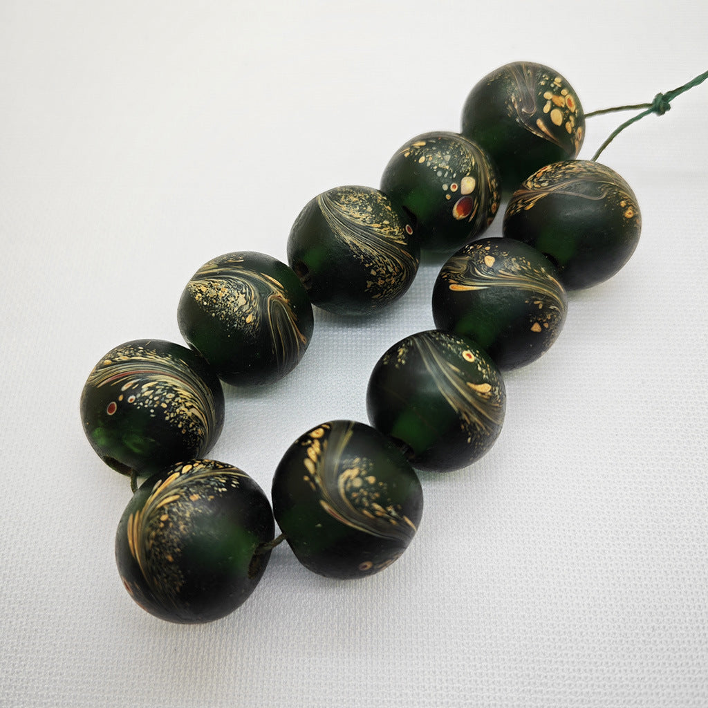 Lampwork Glass Beads Round 20mm Ancient Jade Color Phoenix Tail 5pcs 12