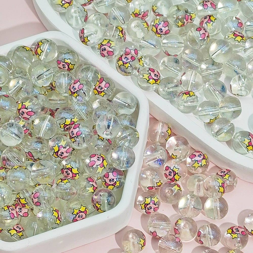 Transparent Round Glass Beads 10mm Cartoon Character Printing 100pcs 8