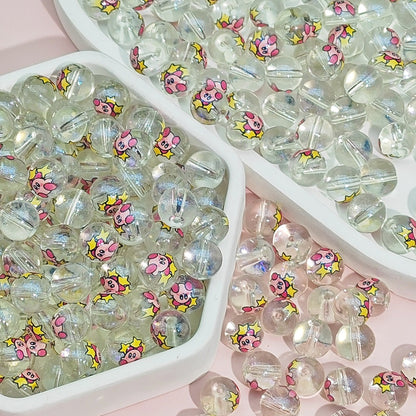 Transparent Round Glass Beads 10mm Cartoon Character Printing 100pcs 8