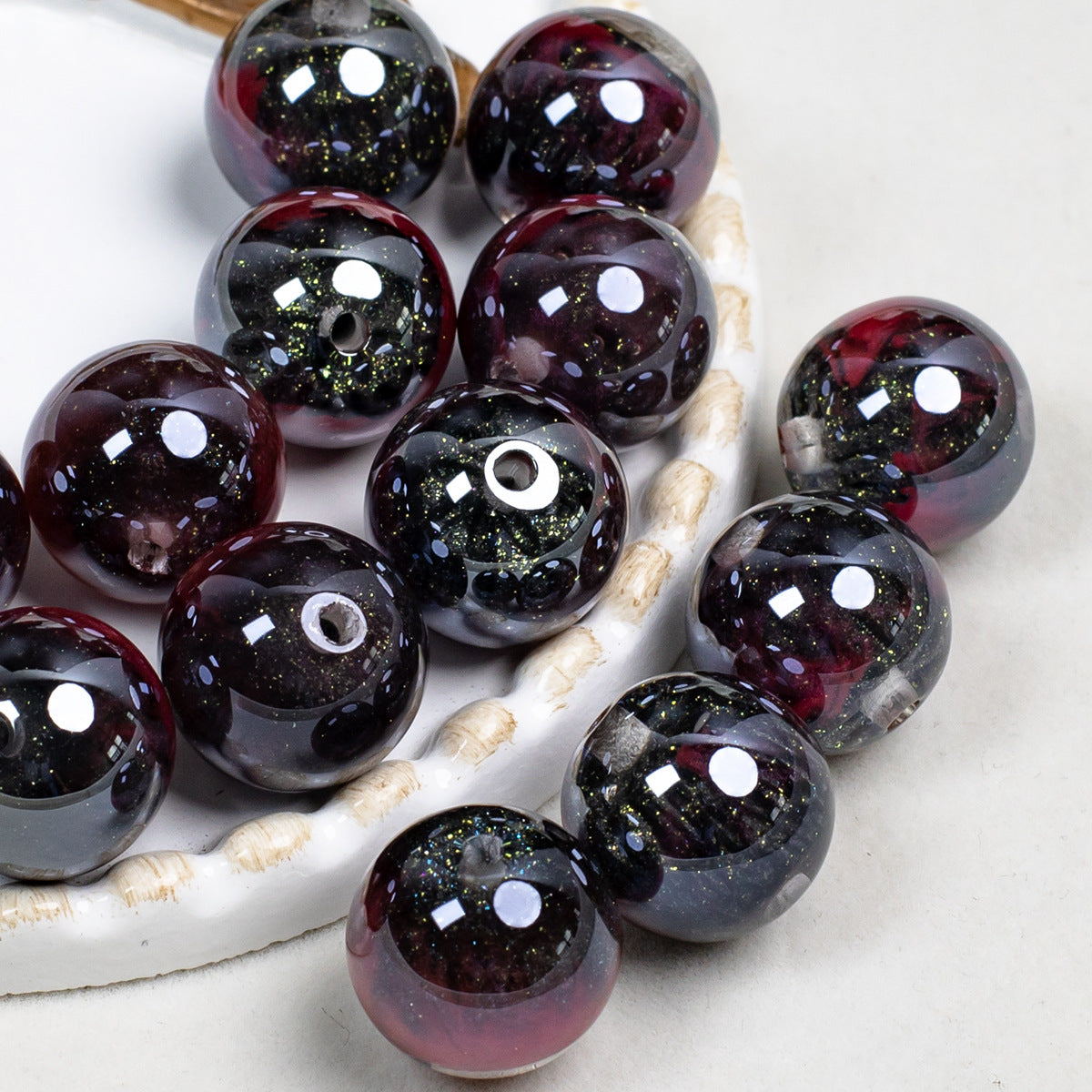 Smoky Ink Texture Resin Beads 16mm Round Gradient Mixed Colors 10pcs 8