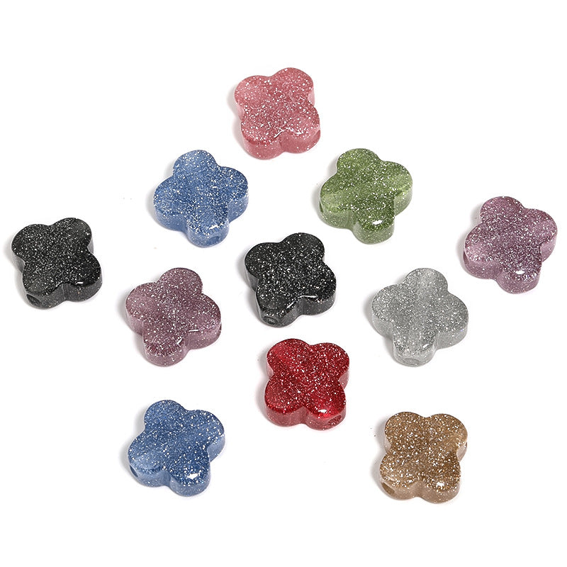 Glitter Heart Clover Acrylic Beads 19mm Sparkling Mixed 50pcs 6