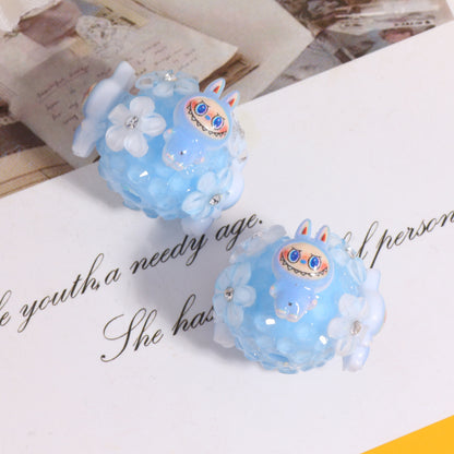 Embellished Flower Clay Beads 24mm Five-Petal Rhinestone 6pcs 10