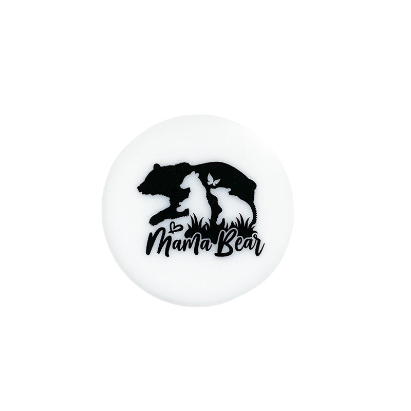 Silicone Focal Beads Nature Theme Circle Badge Love Mom 10pcs 7