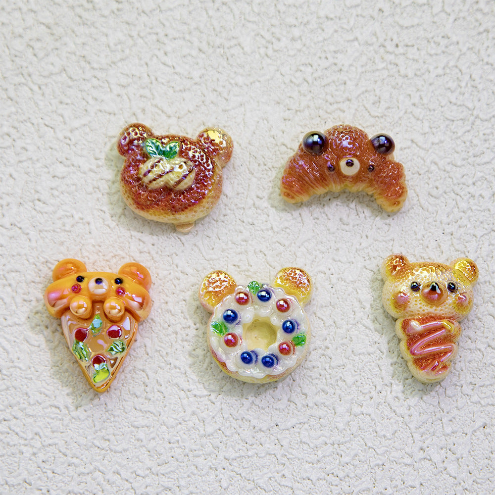 Plating Irregular Bear Bread Resin Beads Glossy Colorful 10pcs 2