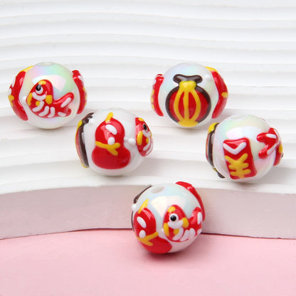 Hand Painted Acrylic Beads 16mm New Year Dog Faces 10pcs 8