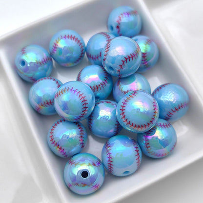 Plating Round Acrylic Beads 16mm UV Tennis Design 100pcs 11