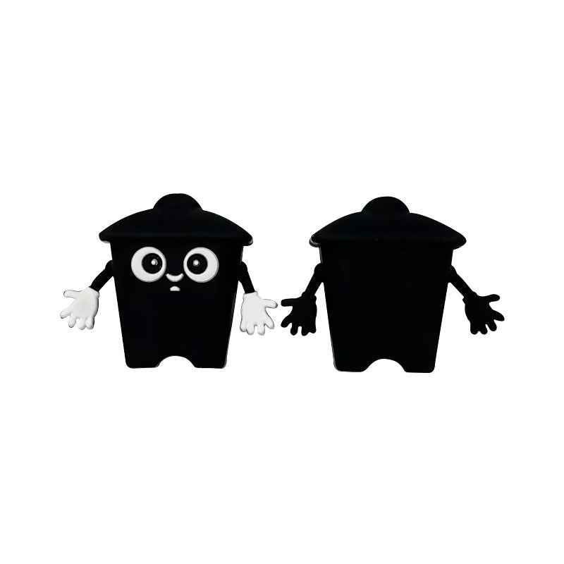 Silicone 3D Focal Beads Black Trash Can Glossy Finish Playful Eyes 3