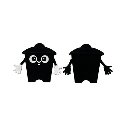 Silicone 3D Focal Beads Black Trash Can Glossy Finish Playful Eyes 3