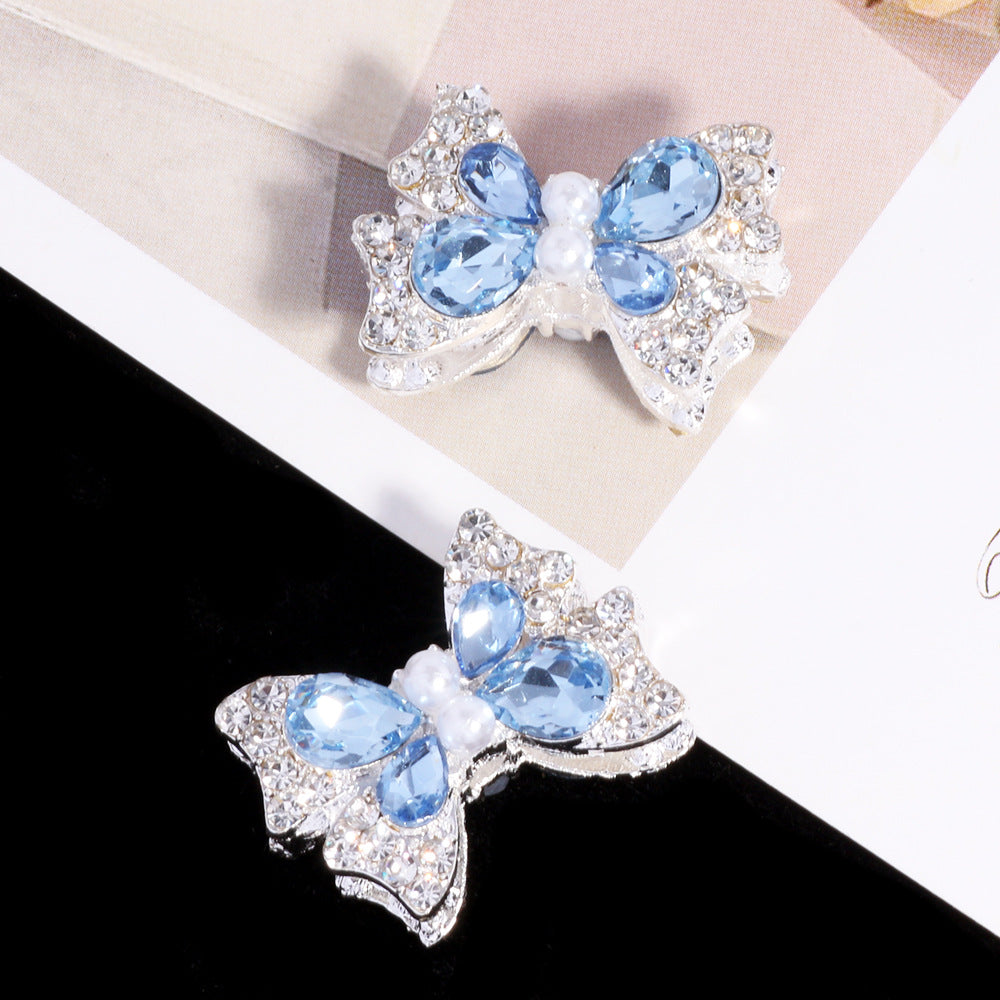 Bow Rhinestone Beads 25mm Paved Alloy Pastel Colors 6pcs 7