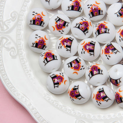 Halloween Printed Acrylic Beads 16mm Pumpkin Ghost Designs 3