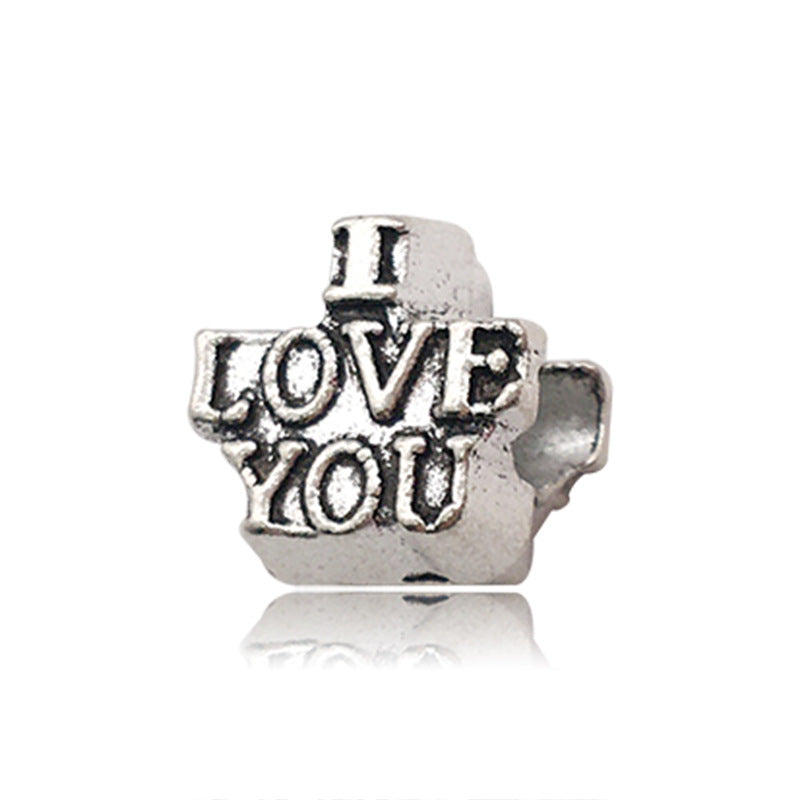 Heart Metal Beads Large Hole Antique Silver Tone 50pcs 7