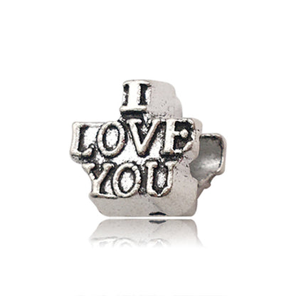 Heart Metal Beads Large Hole Antique Silver Tone 50pcs 7