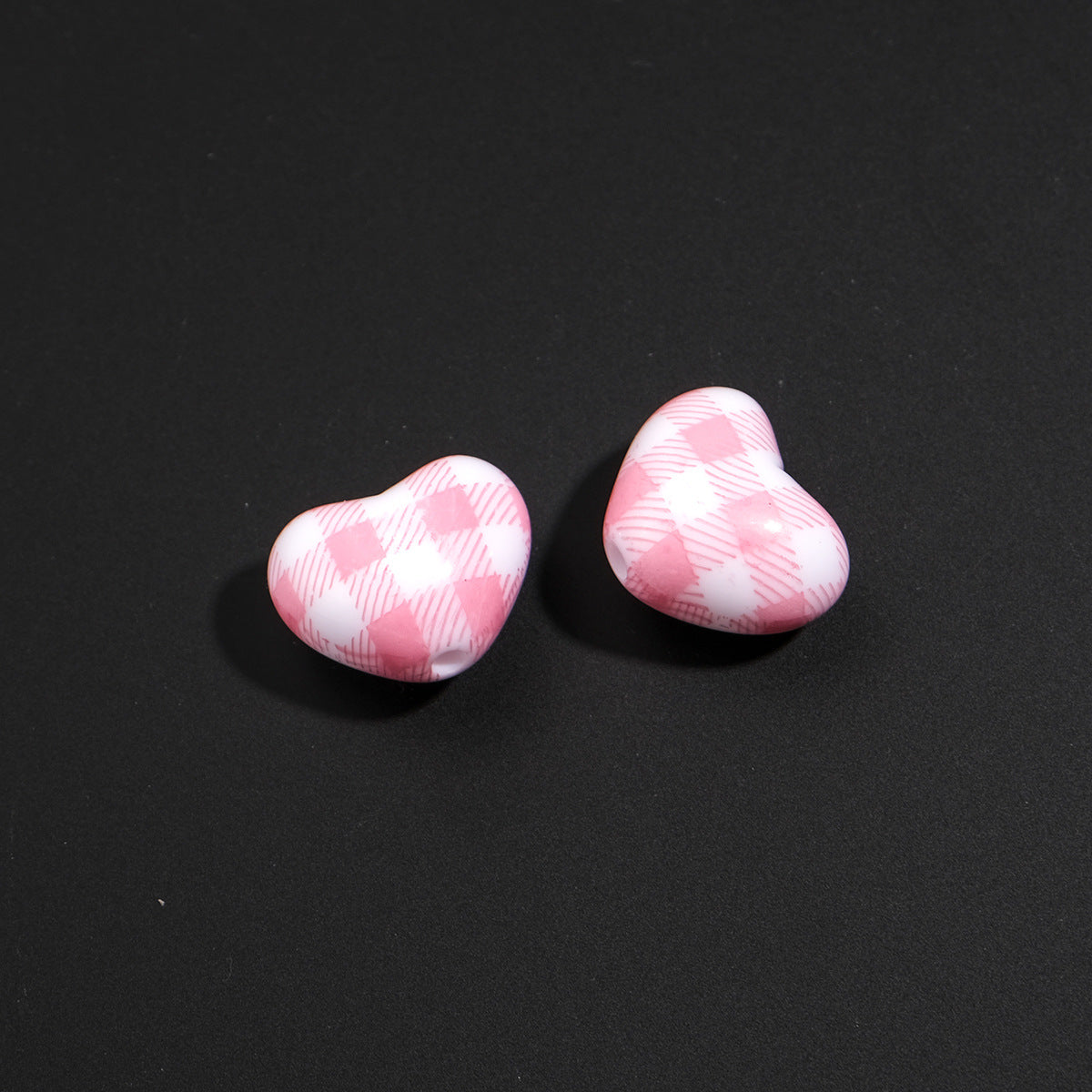 Plaid and Splashed Ink Pattern Heart Acrylic Beads 18mm 20pcs 9