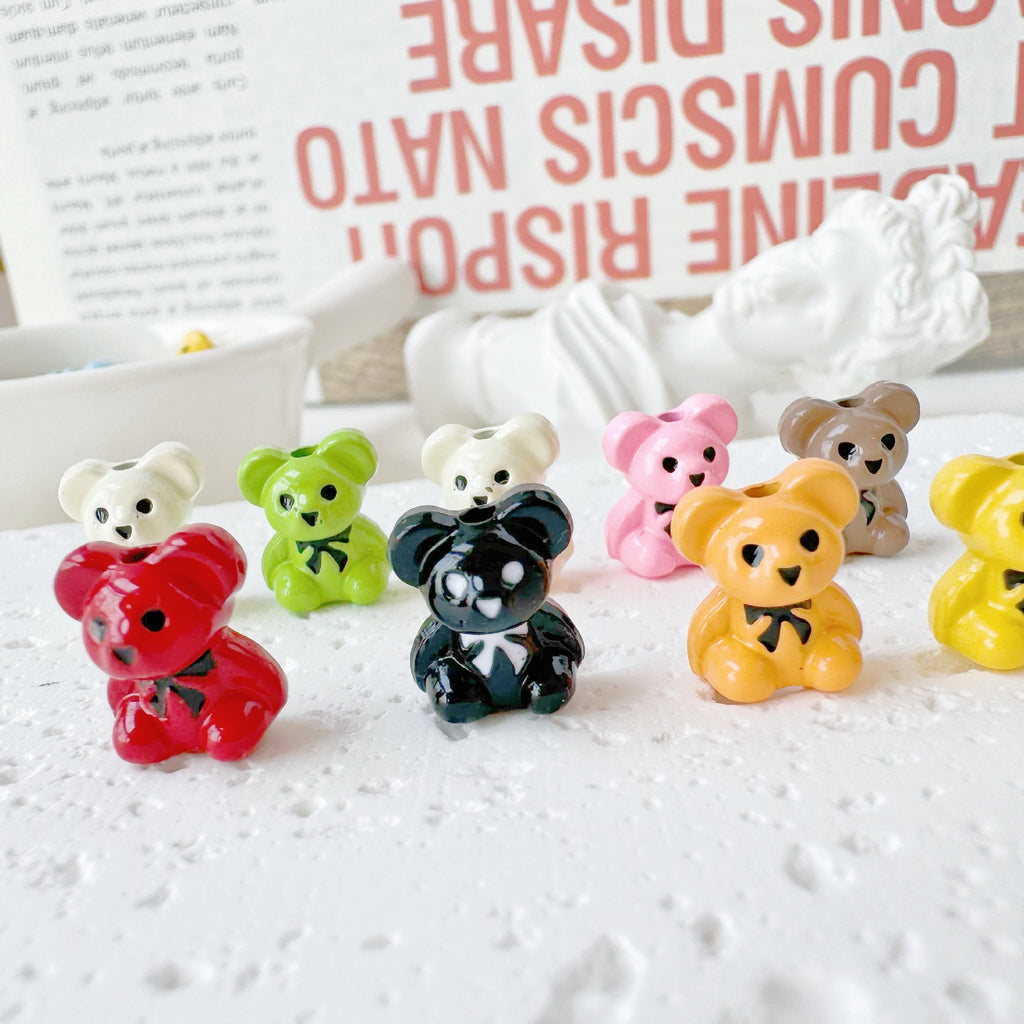 Bear and Double Heart Metal Beads 13mm Baking Painted Alloy 10pcs 2