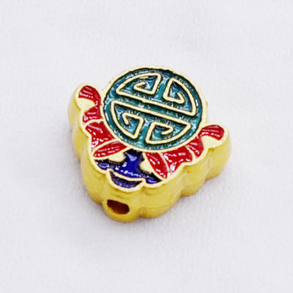 Cloisonne Metal Beads 12mm Good Fortune Pattern Enamel 10pcs 7