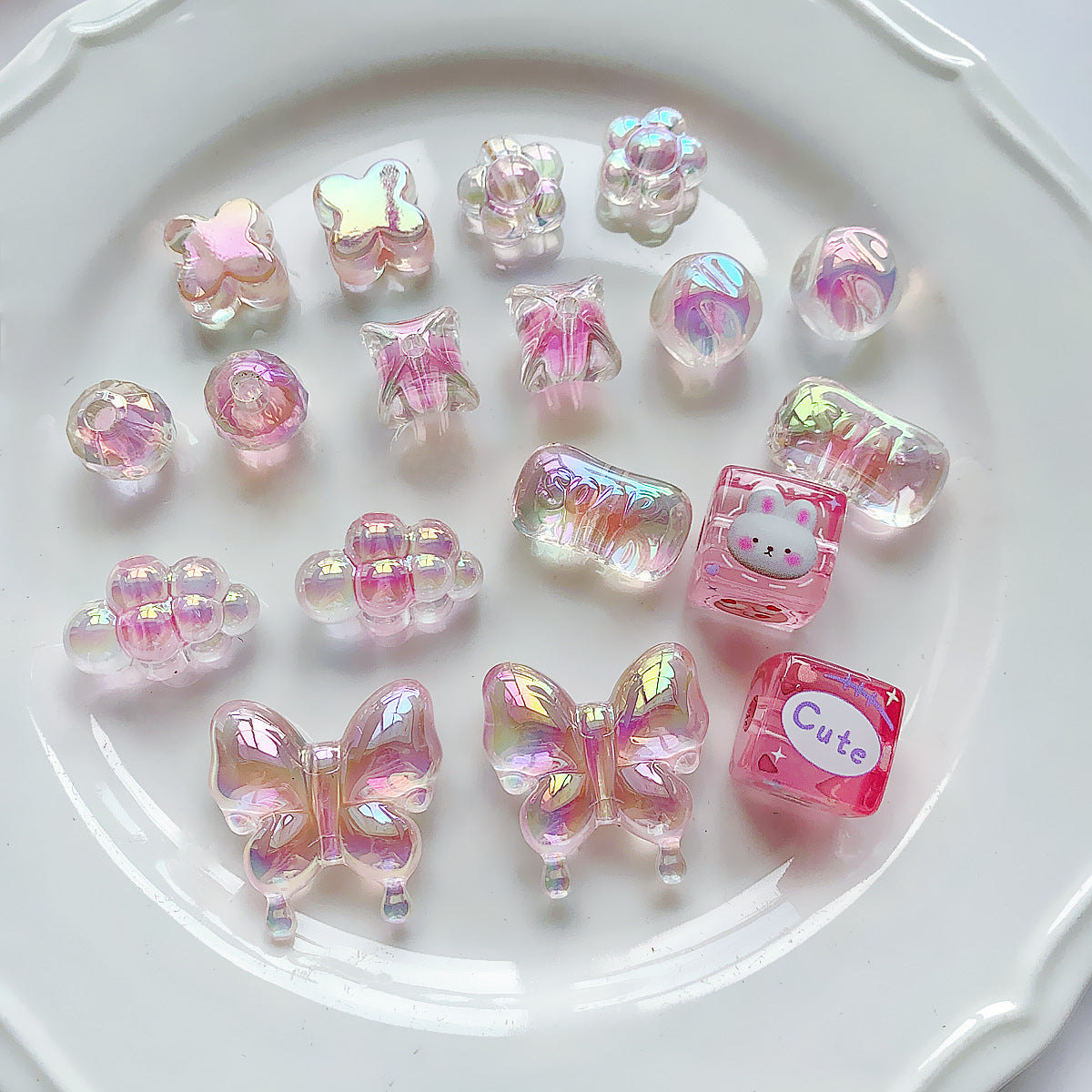 Pink Series Butterfly Flower Acrylic Beads Transparent 1pc 2