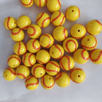 Sports Bubblegum Beads 20mm Yellow Baseball Print 10pcs 3