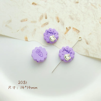 Cat Strawberry Moon Metal Beads Purple Tone Baking Painted 10pcs 22