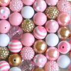 Bubblegum Beads 20mm Pink Gold White Chunky Mix 50pcs 2