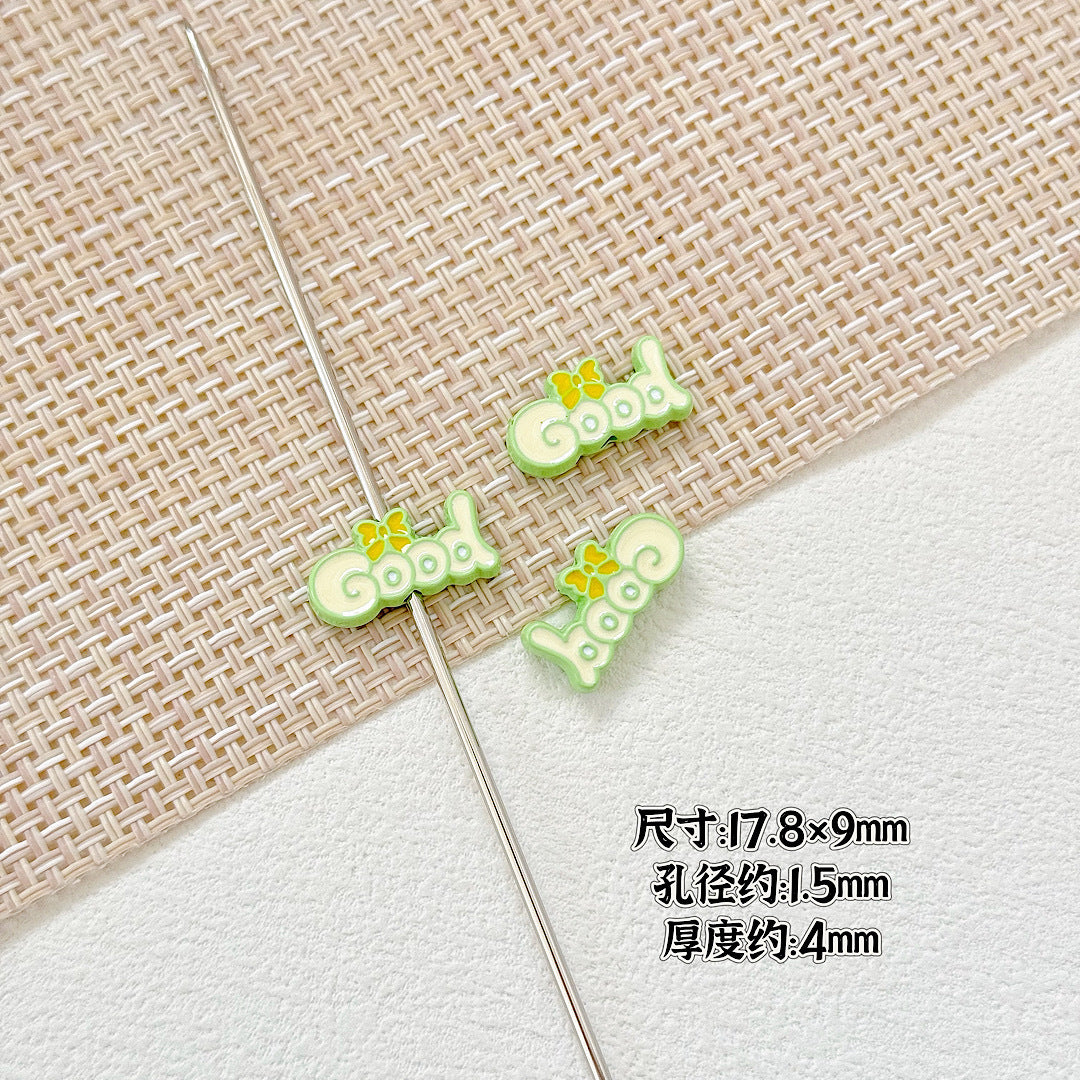 Baking Painted Good Sign and Teacup Bear Metal Beads 17mm 10pcs 6