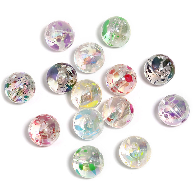 Plating Round Acrylic Beads 16mm Transparent Color Splash 50pcs 6