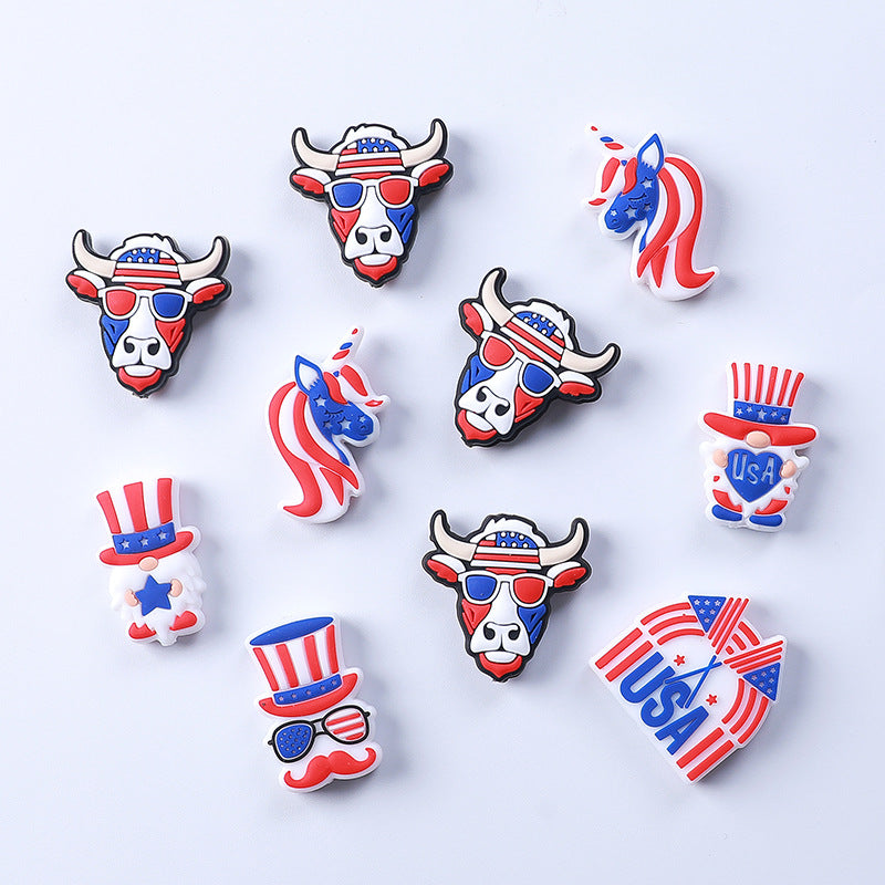 Silicone Focal Beads Independence Day American Cattle USA Double Flag 20pcs 2