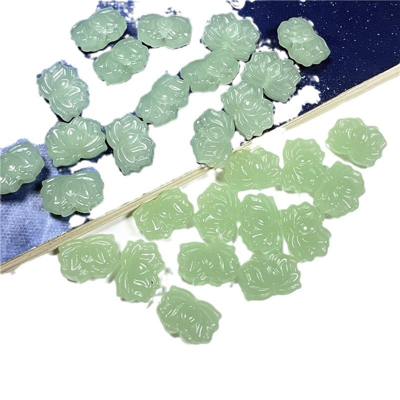 Czech Glass Beads Lotus 14mm Deep Green Jade Glossy 50pcs 4
