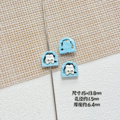 Baking Painted Window Kitten and Nice Rabbit Metal Beads 15/17mm 10pcs 4