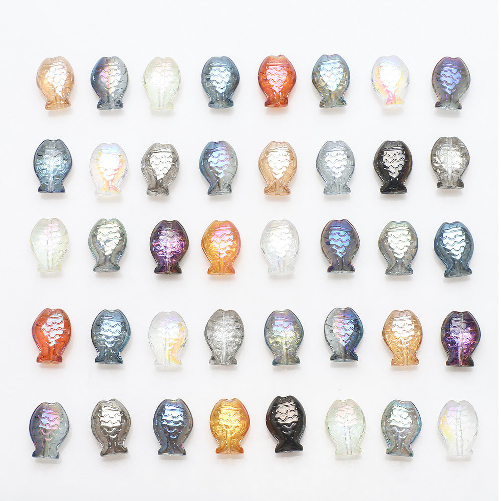 Electroplated Fish Glass Beads 10x14mm Japanese Style Perforated 30pcs 3