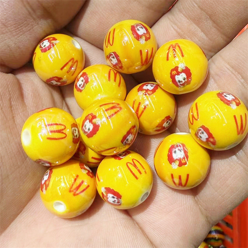 Painted Round Acrylic Beads 16mm McDonald Hamburger Design 100pcs 8