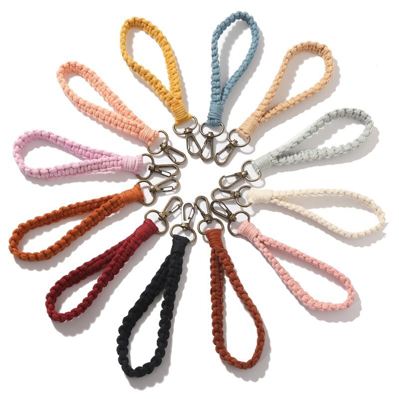 Woven Cotton Rope Wristlet Keychain Pastel Autumn Colors 3