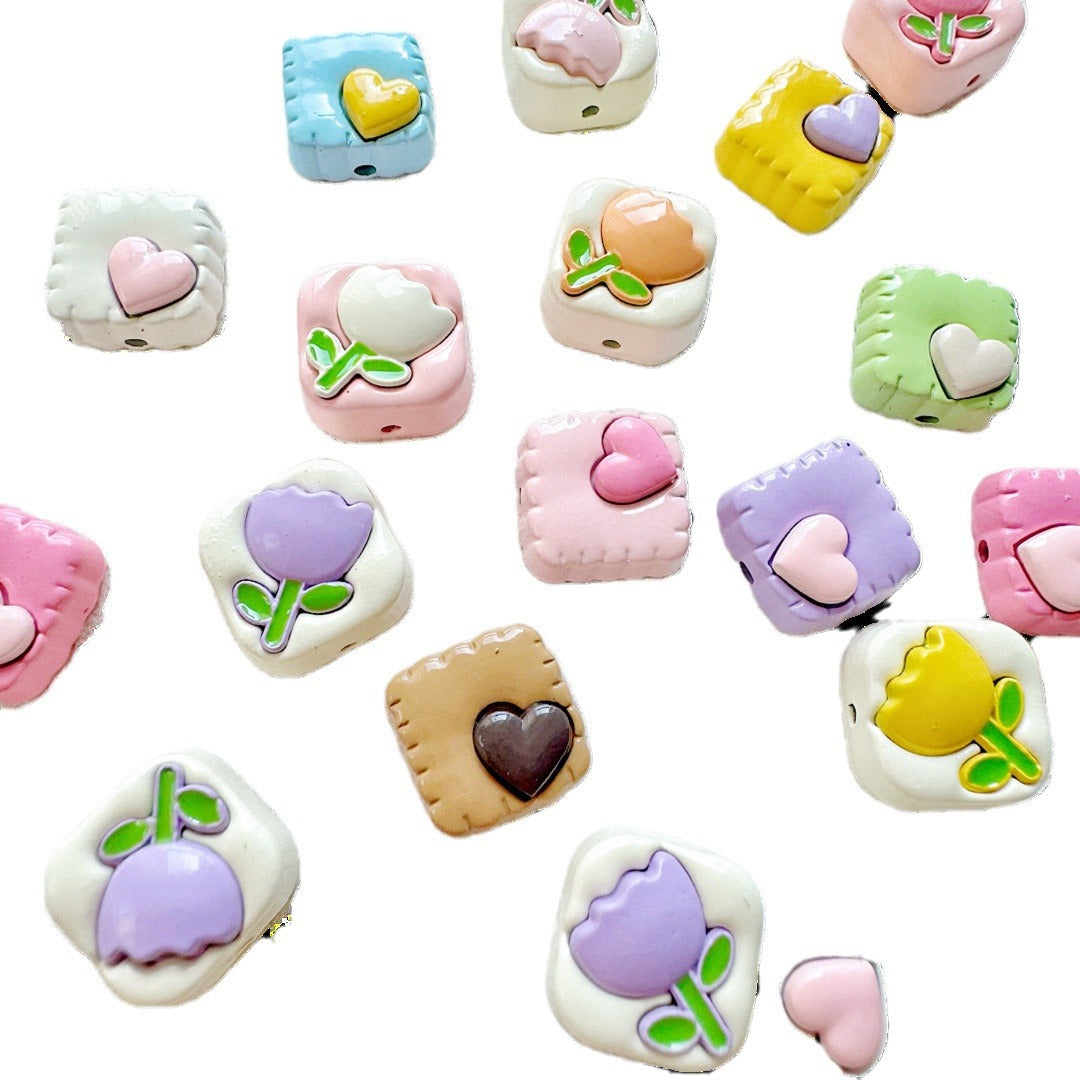 Tulip Square Heart Metal Beads 12mm Glossy Enamel Alloy 10pcs