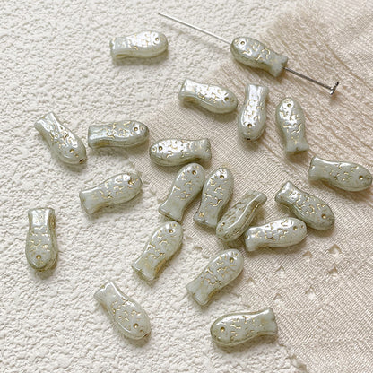 Vintage Gilded Fish Lampwork Glass Beads 7x15mm Pastel Metallic Speckled 10pcs 7
