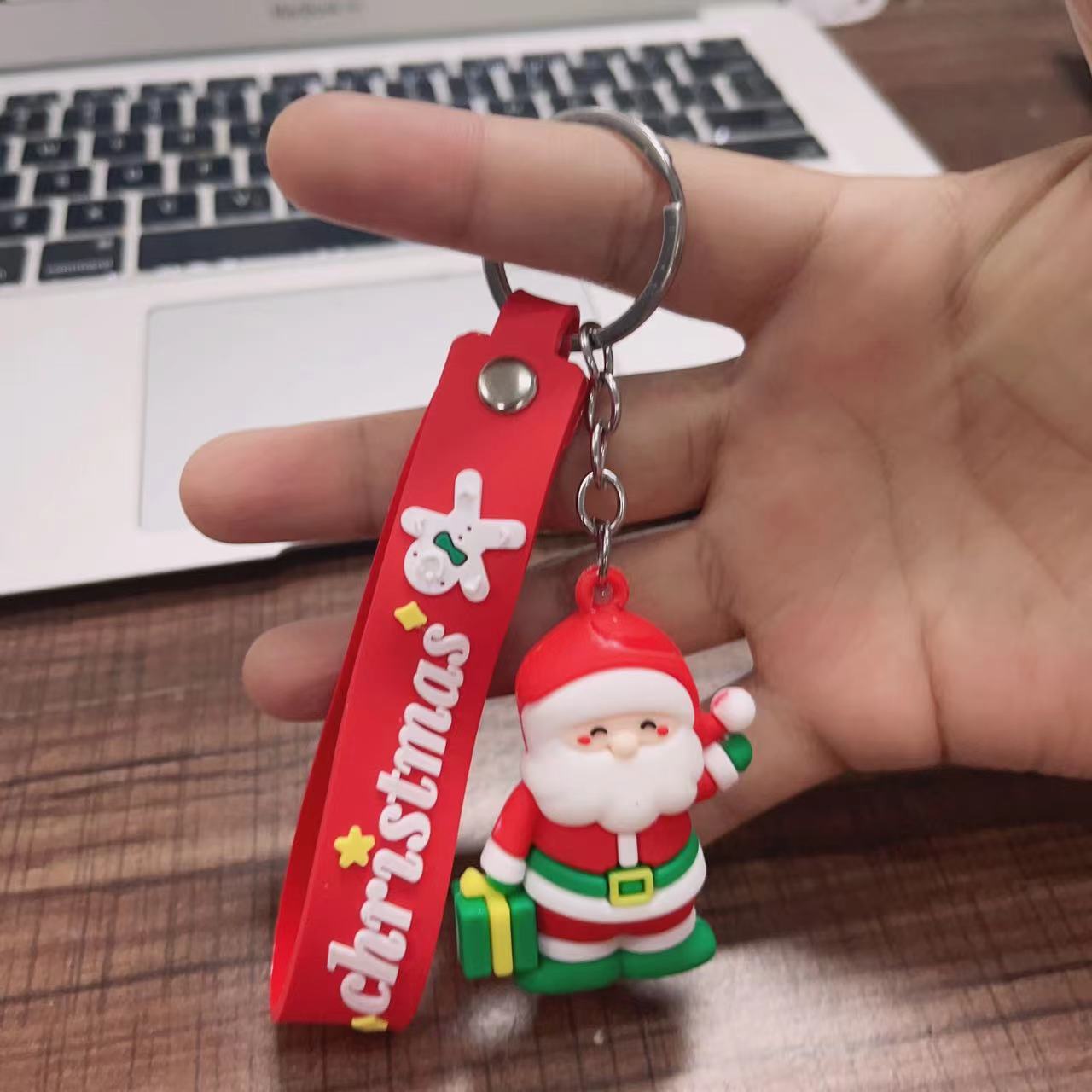 Soft Rubber Christmas Tree and Santa Claus Keychain with Red Strap 17