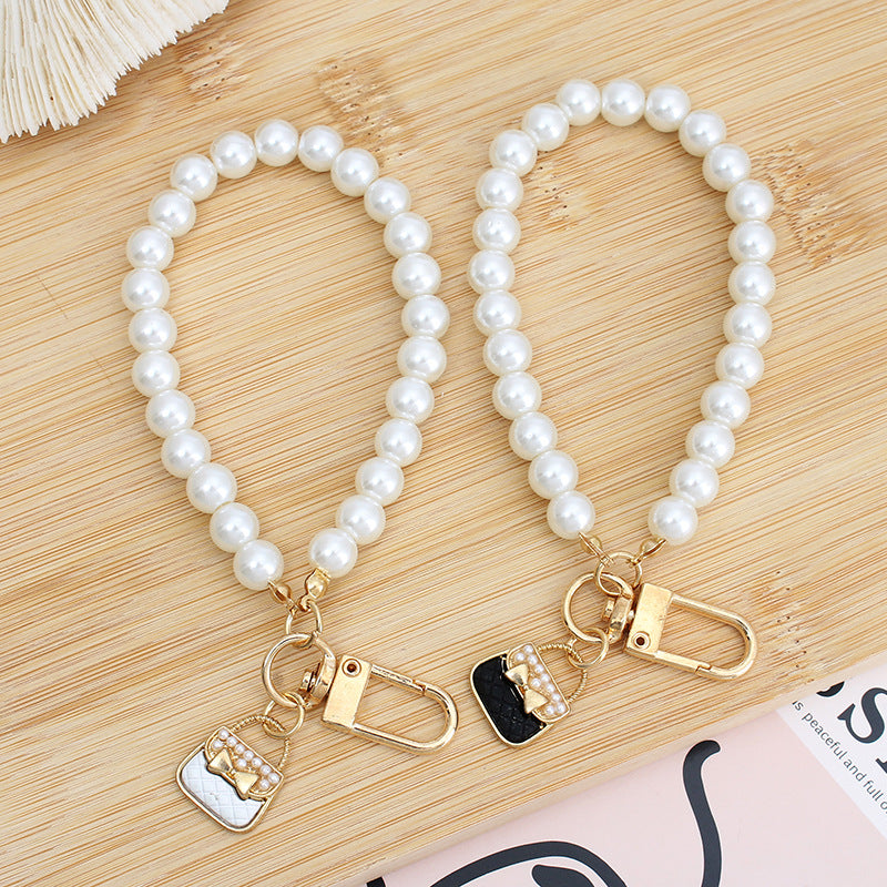Pearl Beaded Bracelet Keychain with Gold Tone Clasp 4