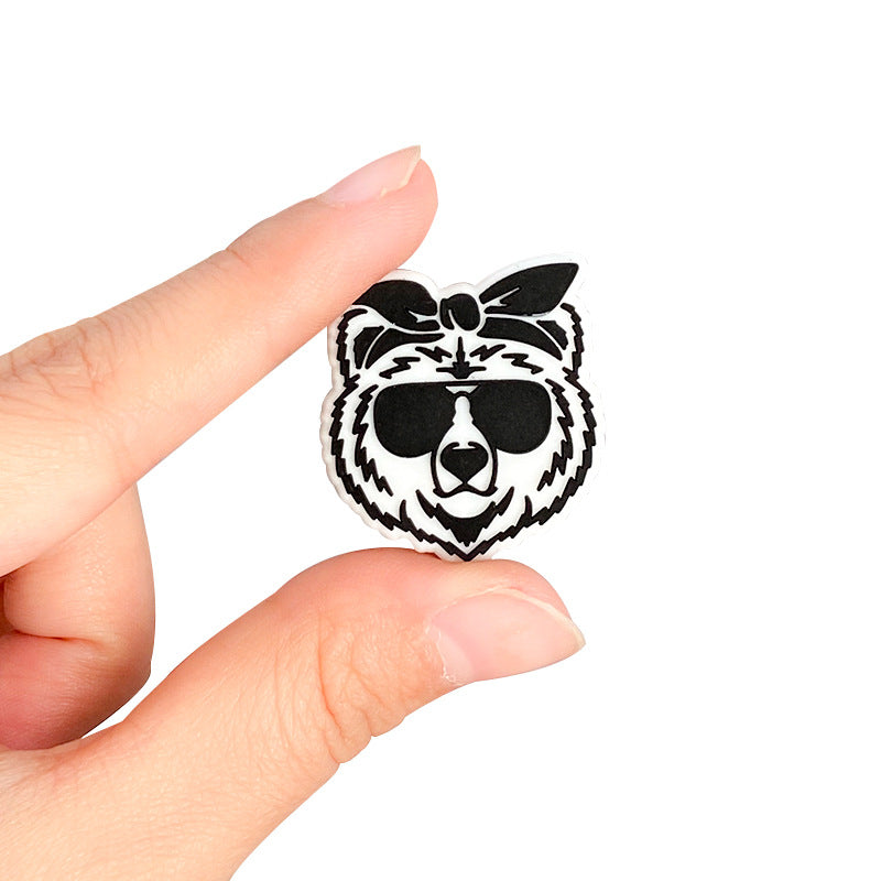 Silicone Focal Beads Tiger Bold Black Details Bow 20pcs 3