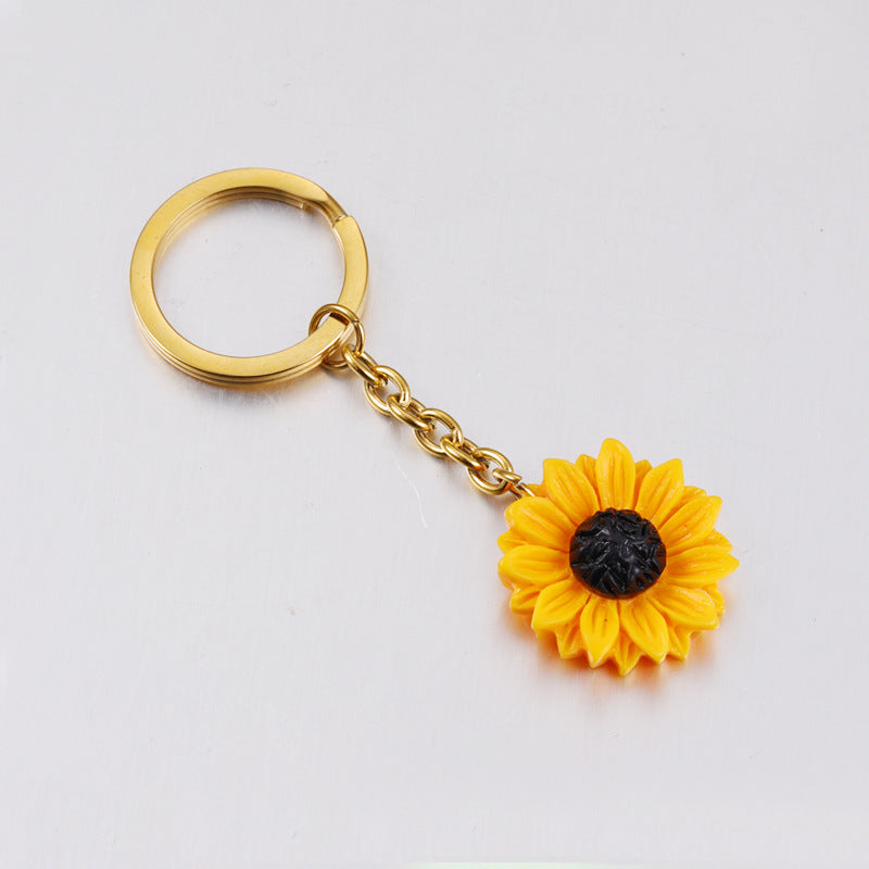 Sunflower Keychain Stainless Steel Yellow Petals Silver Gold Rose Gold 2