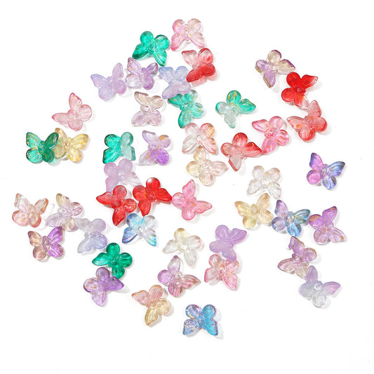 Czech Glass Butterfly Beads 11mm Translucent Pastel Gold Foil 10pcs