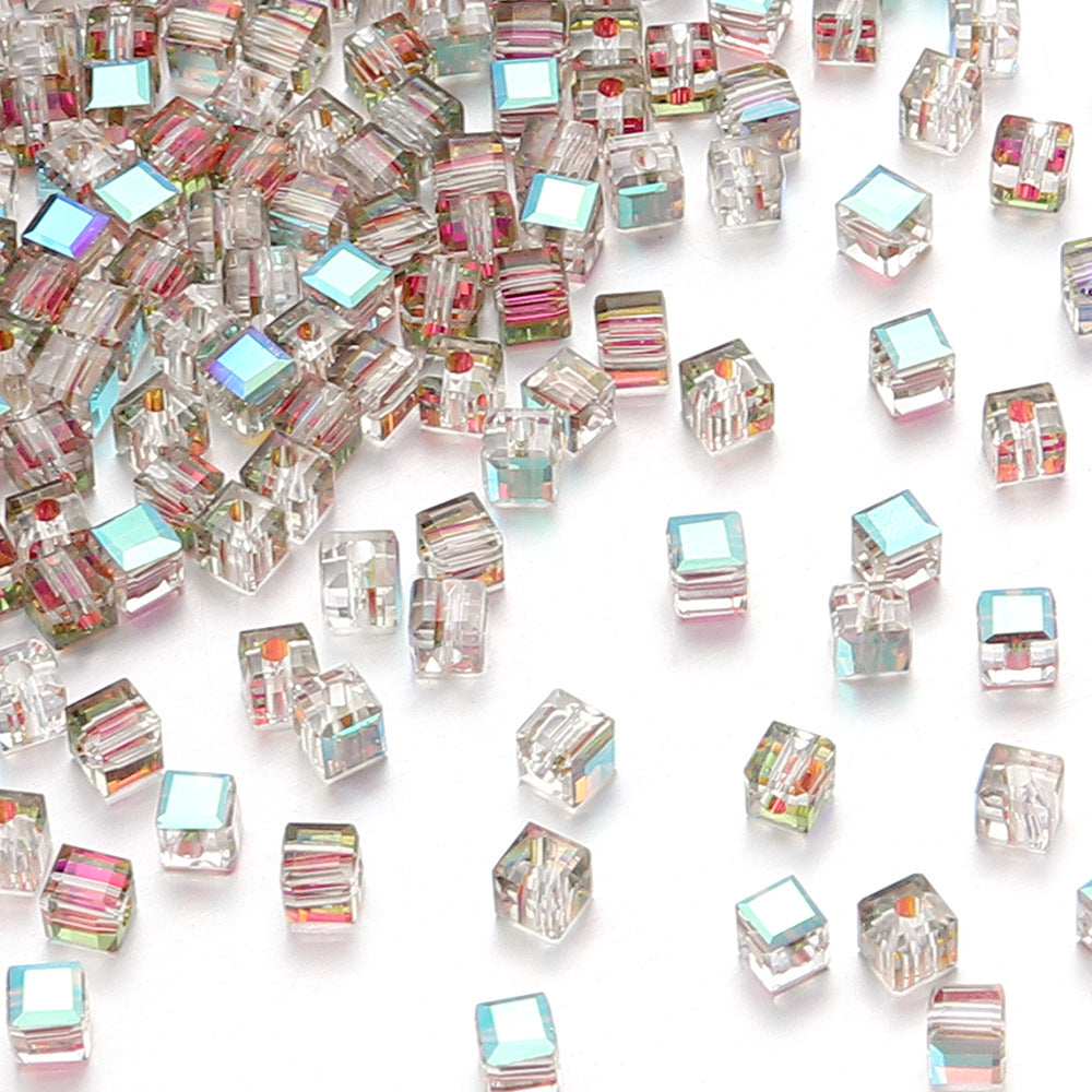 Transparent Square Glass Beads 8mm Iridescent Colors 50pcs 17