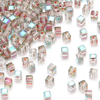Transparent Square Glass Beads 8mm Iridescent Colors 50pcs 17