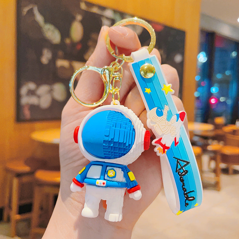 Cartoon Astronaut PVC Building Block Keychain with Starry Strap 9