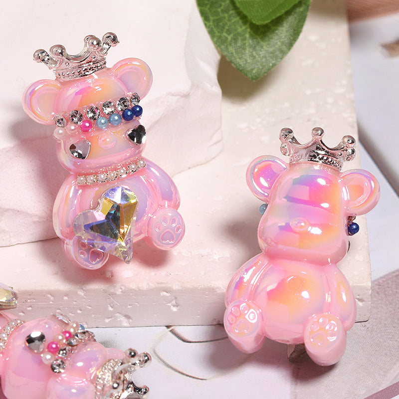Crown Bear Acrylic Beads 22x38mm Glossy with Jewels 5pcs 7