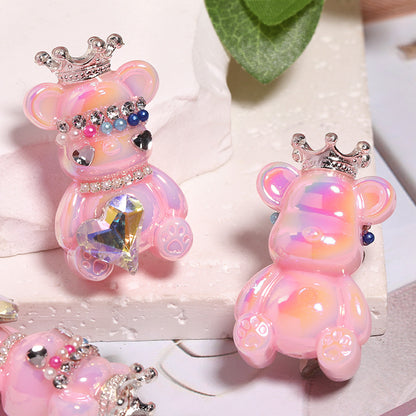 Crown Bear Acrylic Beads 22x38mm Glossy with Jewels 5pcs 7