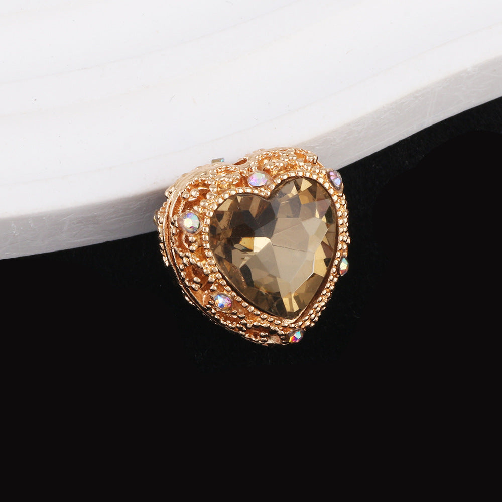 Double-Sided Heart Rhinestone Beads 22mm Alloy Encrusted 10pcs 44