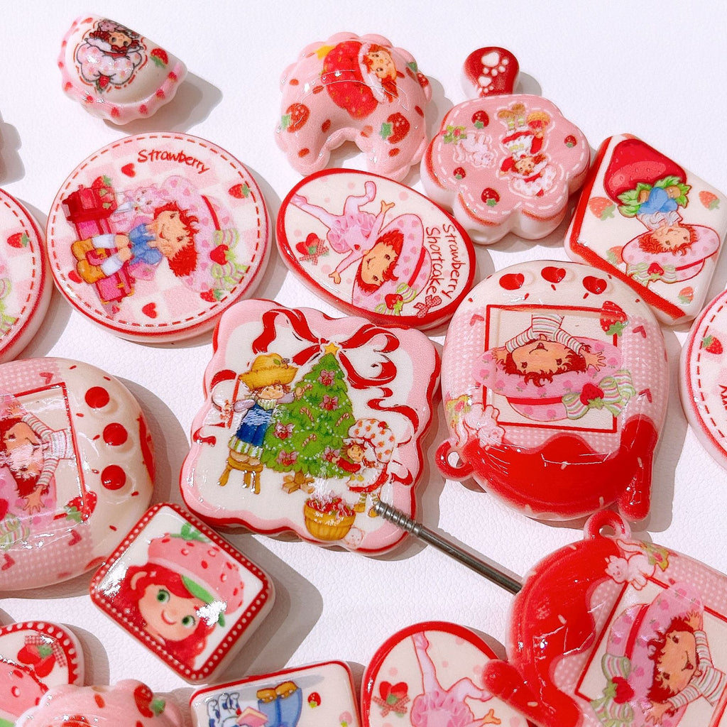 Strawberry Shortcake Acrylic Flat Beads Mixed Colors 50pcs 4