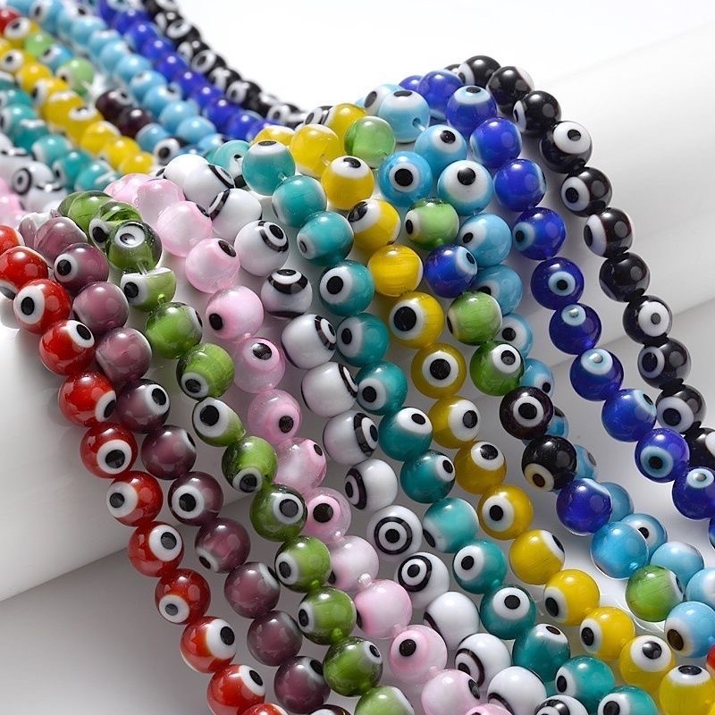 Millefiori Evil Eye Round Lampwork Glass Beads 6mm 124pcs
