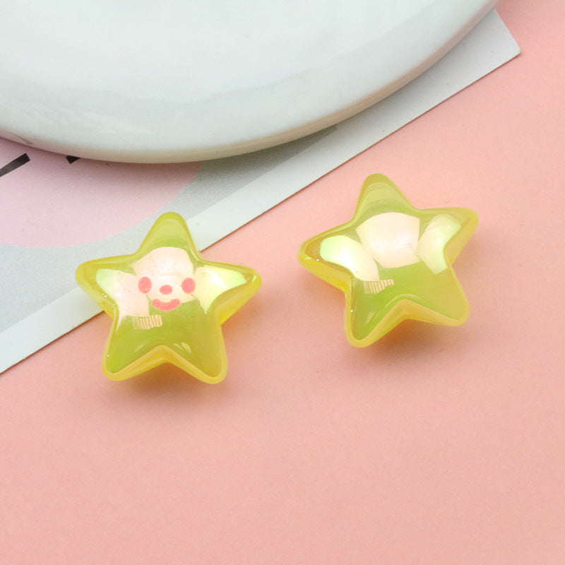 Hand Painted Bear Rabbit Star Acrylic Beads 17-20mm Single Piece 11