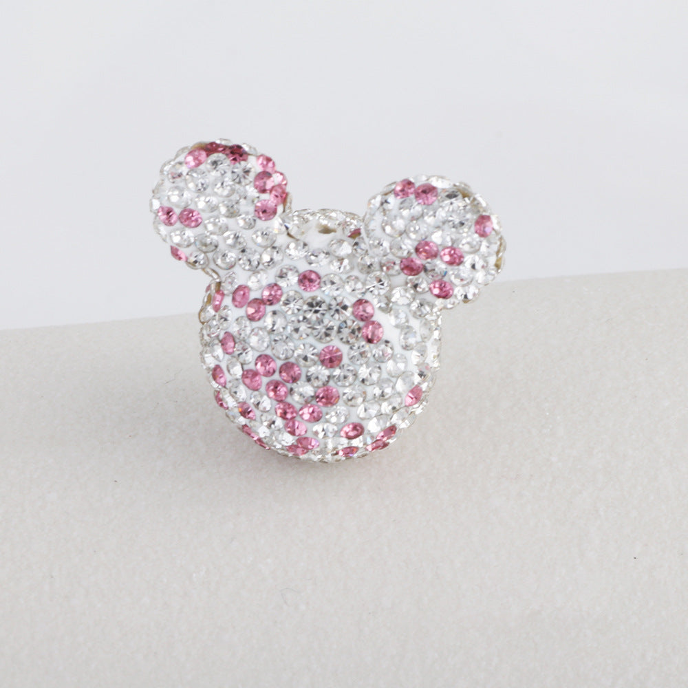 Polymer Clay Mickey Head Rhinestone Beads 17mm Full Pave 6pcs 11