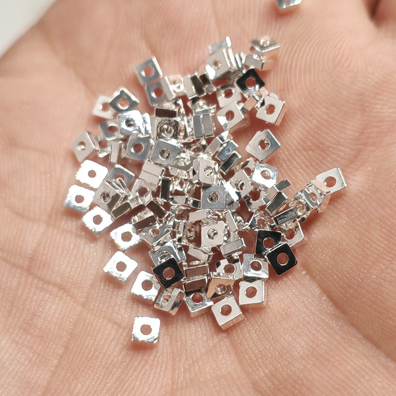 Brass Square Spacer Beads Geometric Silver Tone 100pcs