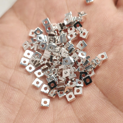Brass Square Spacer Beads Geometric Silver Tone 100pcs